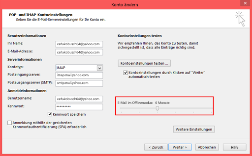Sie können ändern, wie lange E-Mails offline aufrechterhalten werden.