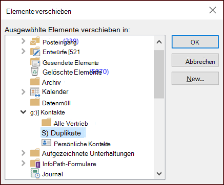 Verschieben Sie Ihre Kontakte in einen anderen Ordner.