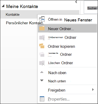 Einen neuen Kontaktordner erstellen.