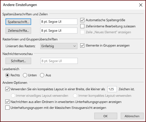 Sie können die Schriftarten und Schriftgrade in Ihrer Ansicht ändern.