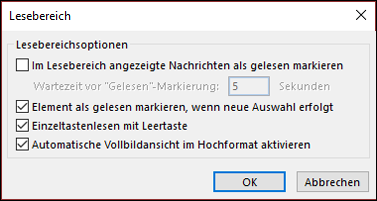 Sie können die Optionen für den Lesebereich ändern.