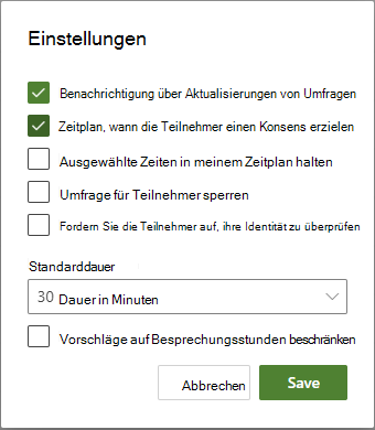 Verschiedene Einstellungsoptionen für Die Planung von Umfrageorganisatoren verfügbar.