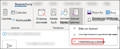 Verwenden der Besprechungssymbolleiste zum Blockieren der Weiterleitung