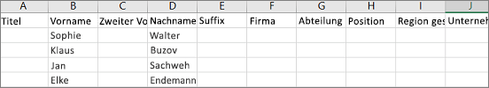 Beispiel für eine in Excel geöffnete Outlook-CSV-Datei