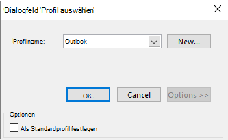 Übernehmen der Standardeinstellung von Outlook im Dialogfeld 