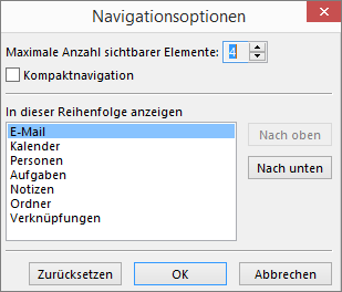 Schnellzugriffsleiste, Dialogfeld 