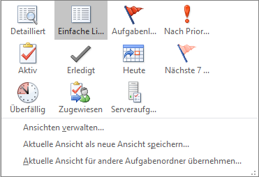Aktuelle Ansichtsoptionen für Aufgaben