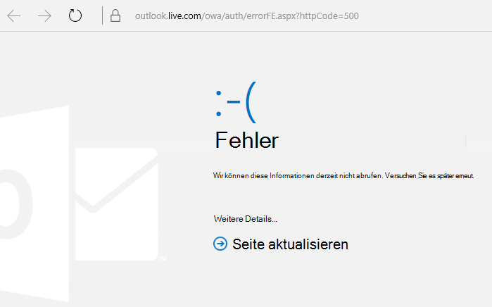 Outlook.com Fehlercode 500