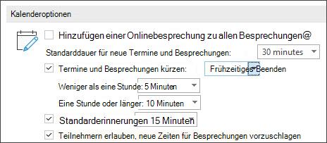 Calendar-Optionen