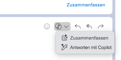 Mit dem ausgewählten Copilot-Symbol wird ein Menü mit Zusammenfassung und Antworten mit Copilot angezeigt.