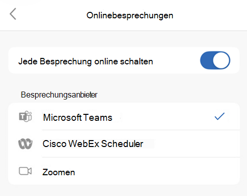 Standardanbieter in Outlook unter iOS auswählen