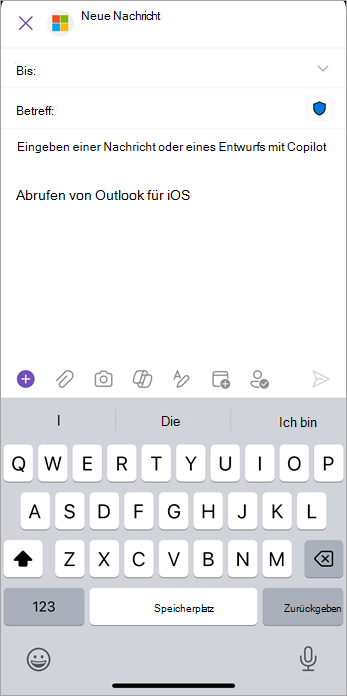 Wählen Sie das Symbol zum Anfügen (Büroklammer) aus, um Ihrer E-Mail Dateien oder Bilder hinzuzufügen.
