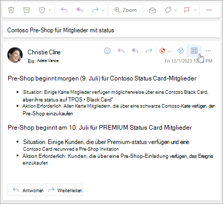 Das Symbol Apps auf der Aktionsleiste einer Nachricht in Outlook im Web und im neuen Outlook für Windows.