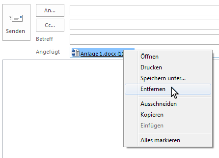 Die Option zum Entfernen befindet sich im Kontextmenü.