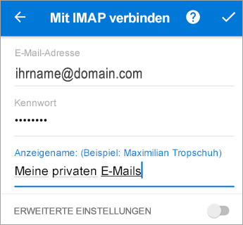 Geben Sie Ihr Kennwort und alle Servereinstellungen ein, die Sie möglicherweise benötigen.