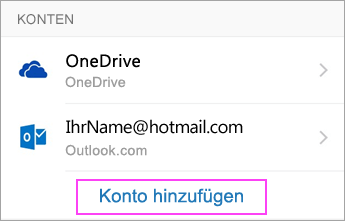 Tippen Sie auf Konto hinzufügen