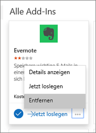 Screenshot mit einem Beispiel für eine Add-In-Kachel mit ausgewählter Option 
