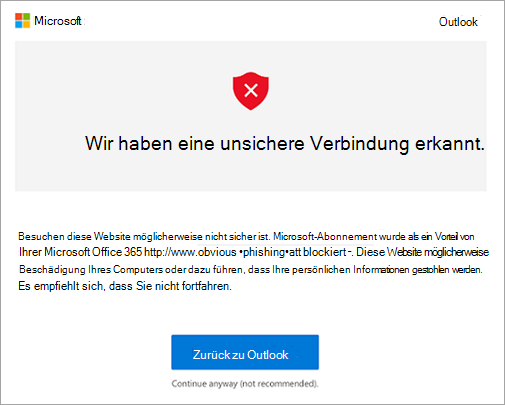 Screenshot des Warnbildschirms für unsichere Links