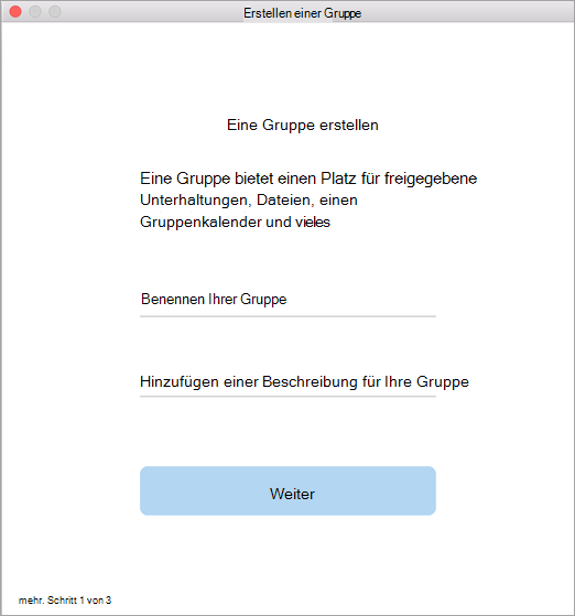 Anzeigen der Benutzeroberfläche zum Erstellen einer Gruppe auf einem Mac