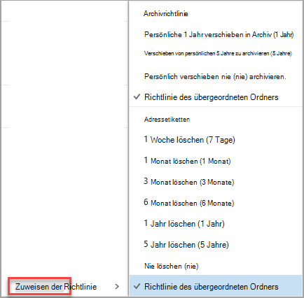 Klicken Sie mit der rechten Maustaste auf die Meldung, um Richtlinienoptionen zuzuweisen.
