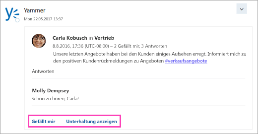 Screenshot der interaktiven Schaltflächen in einer Karte eines verbundenen Diensts