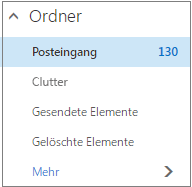 Screenshot, der die Standard-E-Mail-Ordner unter 