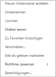Kontext- oder Kontextmenü, das angezeigt wird, wenn Sie mit der rechten Maustaste auf einen Persönlichen Ordner klicken