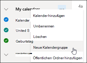 Screenshot der Schaltfläche für eine neue Kalendergruppe