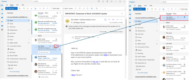 Screenshot: Anheften von E-Mails für den Schnellzugriff