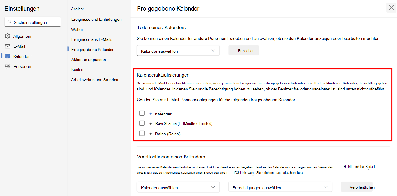 Screenshot: Benutzer zum Abonnieren von Kalenderbenachrichtigungen