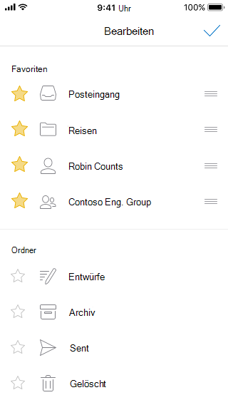 Bleistiftsymbol und drei Linien rechts neben den Auflistungen zum Neuordnen der Favoritenliste