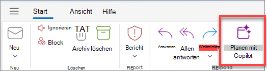 Zeigt die Outlook-Symbolleiste mit hervorgehobener Schaltfläche 