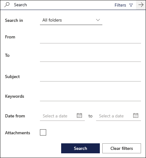 Suchfeld in Outlook im Web mit den verfügbaren Filtern