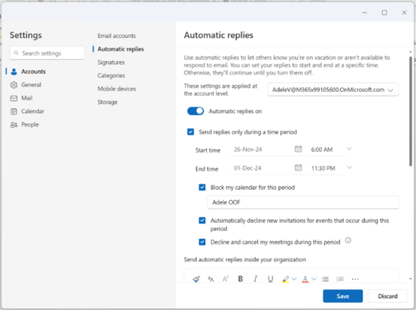 Screenshot: Abwesenheitseinstellung