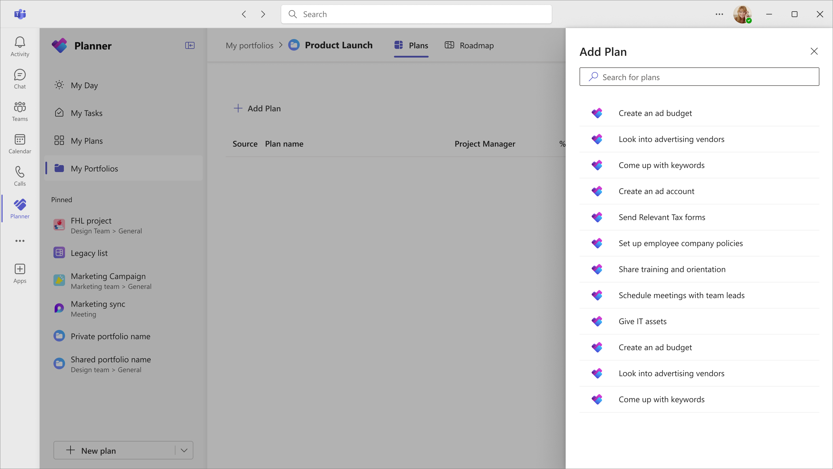 Screenshot: Planner in Teams mit der Ansicht 