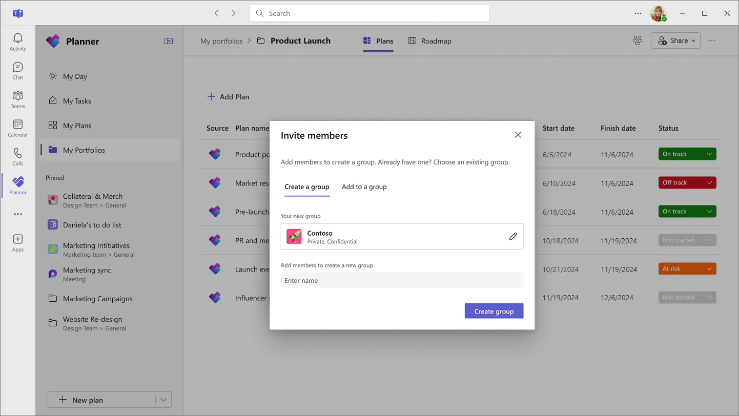 Screenshot: Planner in Teams mit der Ansicht 