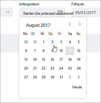 Festlegen der Datumsfelder in den Aufgabendetails
