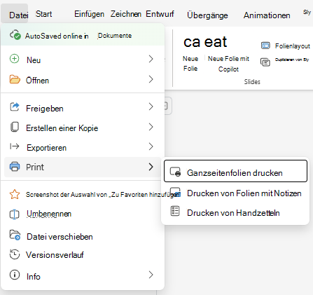 Screenshot des Druckfensters.