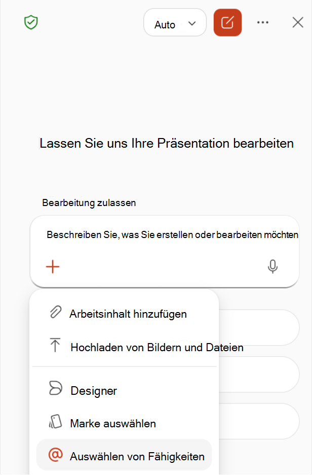 Screenshot, der die Auswahl von 