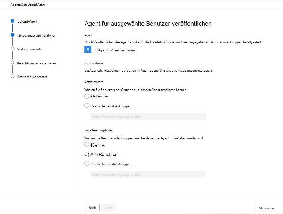 Screenshot, der zeigt, welche Benutzer und Gruppen den Skill verwenden können.
