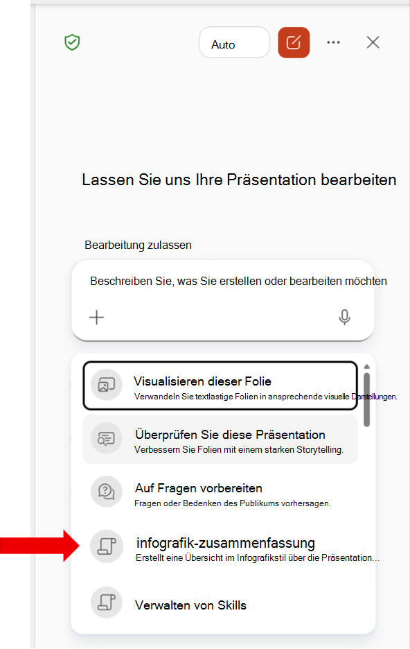 Screenshot, der eine benutzerdefinierte organization Skill in der Liste 