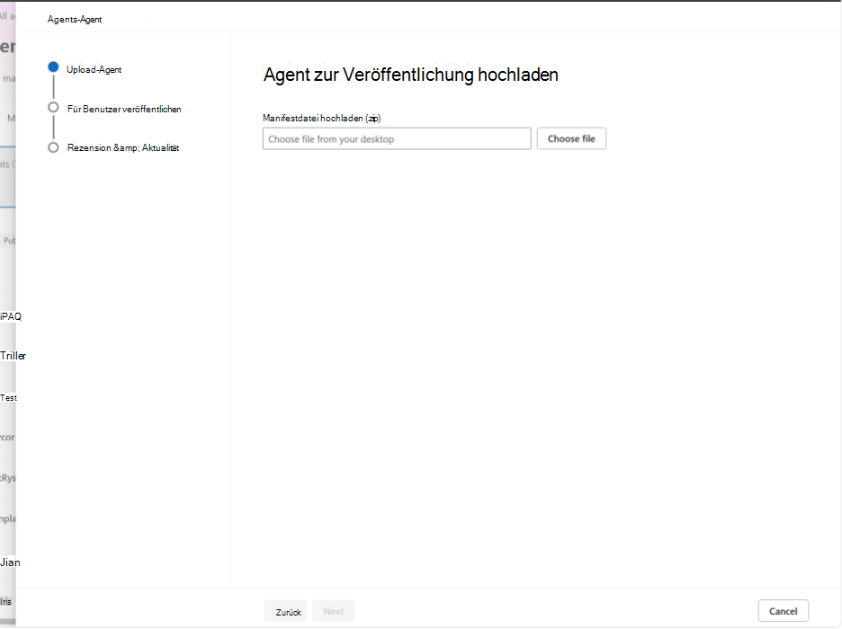 Screenshot des Hochladens eines Skillpakets auf der Seite 