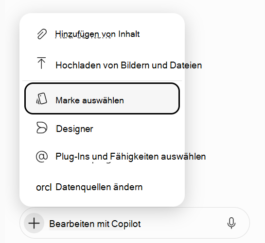 Screenshot, der die im Menü Copilot-Prompt hervorgehobene Option 