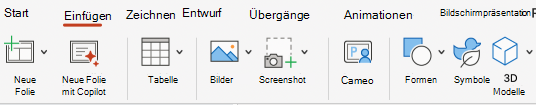 Screenshot der Registerkarte „Einfügen“