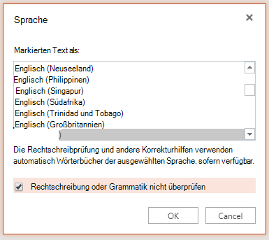 Screenshot der Spracheinstellung.