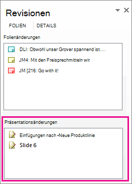 Präsentationsänderungen