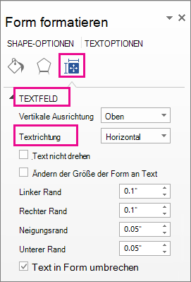 Auswählen der Textrichtung im Bereich 