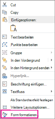 Form formatieren im Kontextmenü