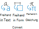 Screenshot der Freihand-Konvertierungsschaltflächen auf der Registerkarte 