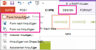 Auf der Registerkarte 'Entwurf' auf 'Form hinzufügen' klicken